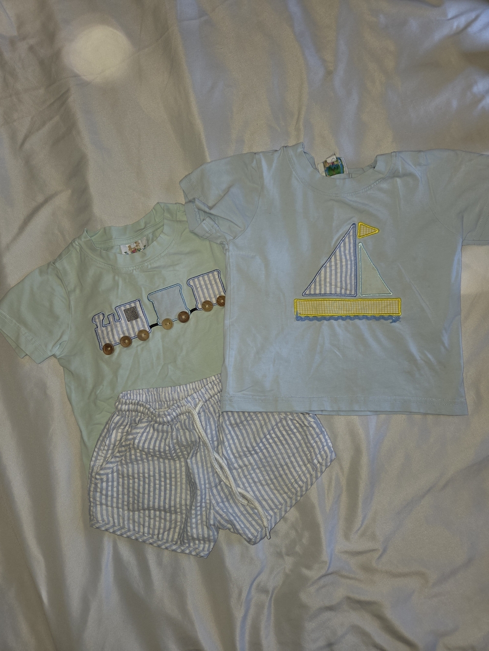 Toddler Sailboat & Train Tee Set in Light Blue and Mint